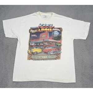 Vintage‎ Y2K Kool Back In Time Car Show T-Shirt Adult XL White Racing Cars Retro